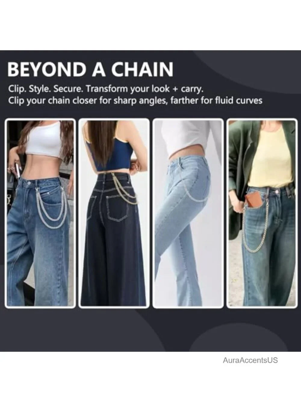 4 Pcs Pant Pocket Chain Set Metal Jeans Chains for Wallet Key Streetwear Punk